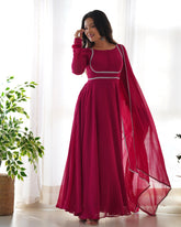 Akbari Georgette Anarkali Fluorescent Pink Gown